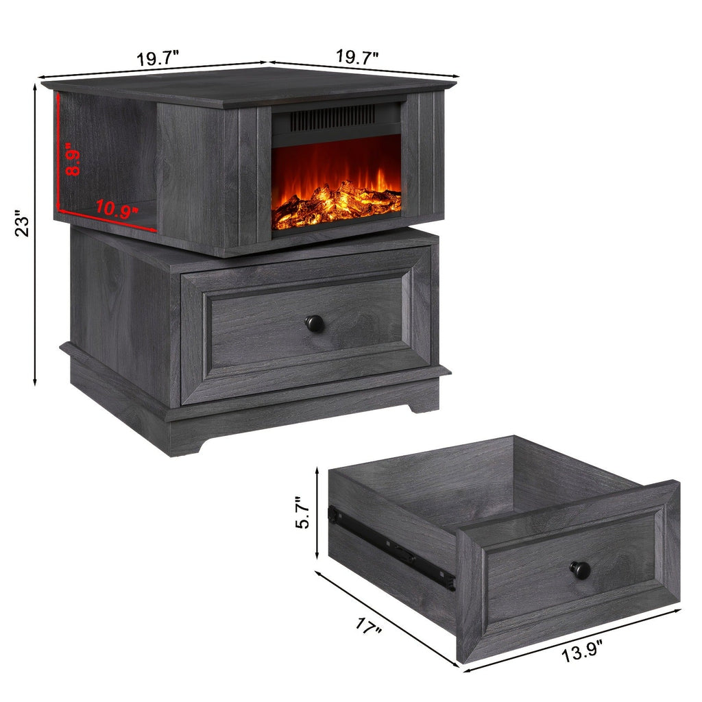 Electric Stove Heater End Table Rotatable Fireplace Side Table 1400W 4800 BTU Indoor Heater with Storage for Garden, Patio an
