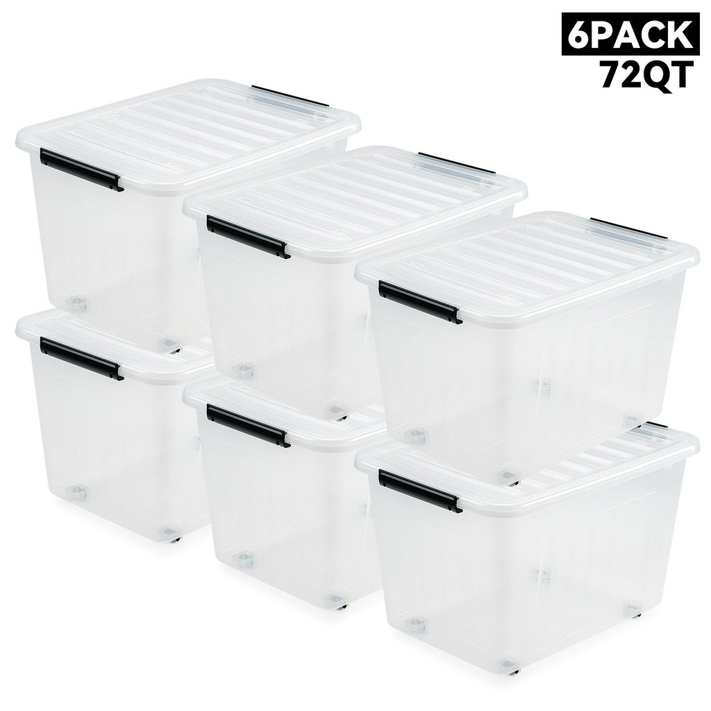 72QT or 97QT Stackable Storage Container Sets with Latching Lids in Clear, Pink/White or Gray/Yellow — image 2