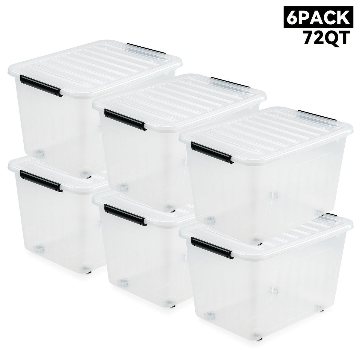 72QT or 97QT Stackable Storage Container Sets with Latching Lids in Clear, Pink/White or Gray/Yellow — image 2