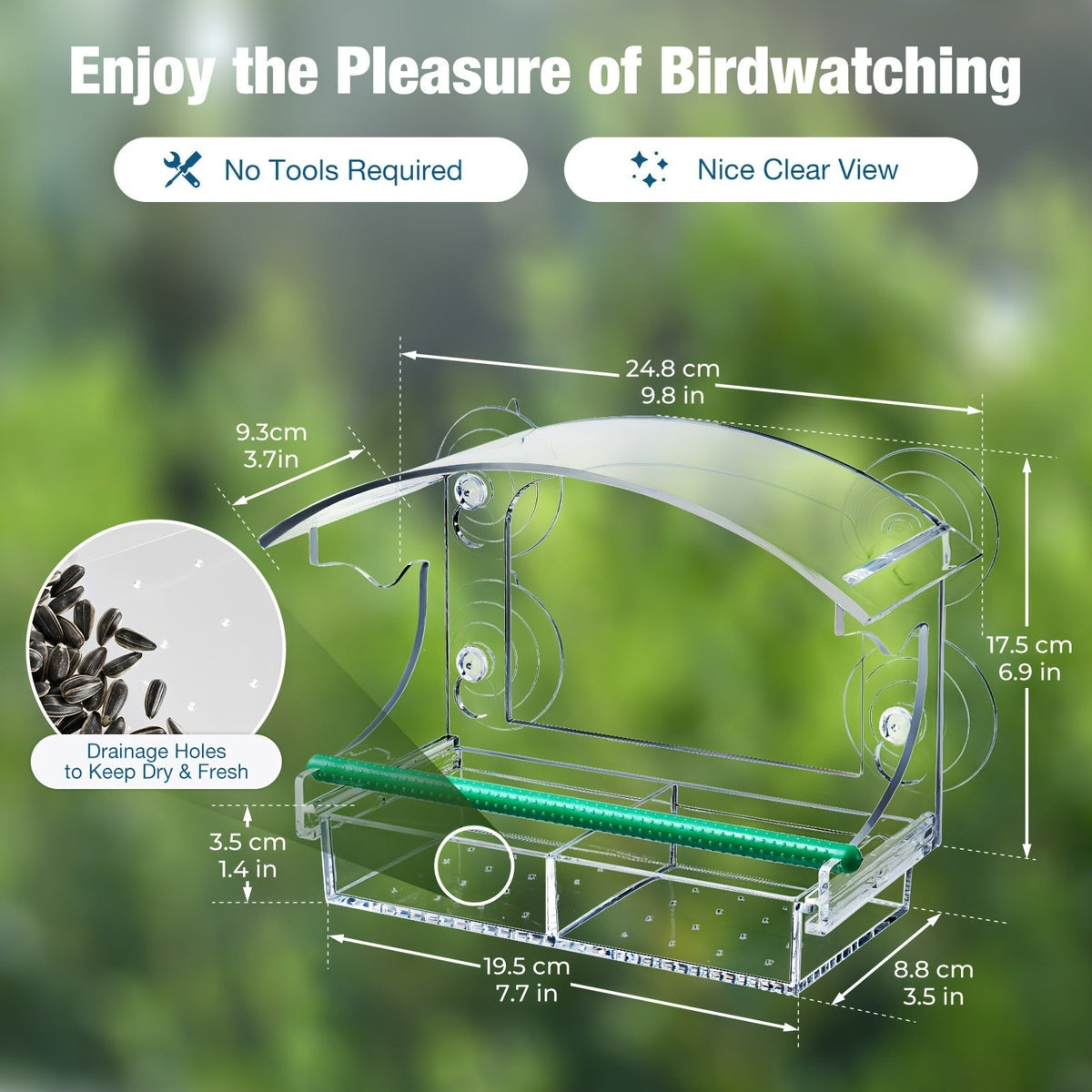 Window Bird Feeder - Clear Acrylic Suction Cup Bird Feeder for Birdwatching — image 9
