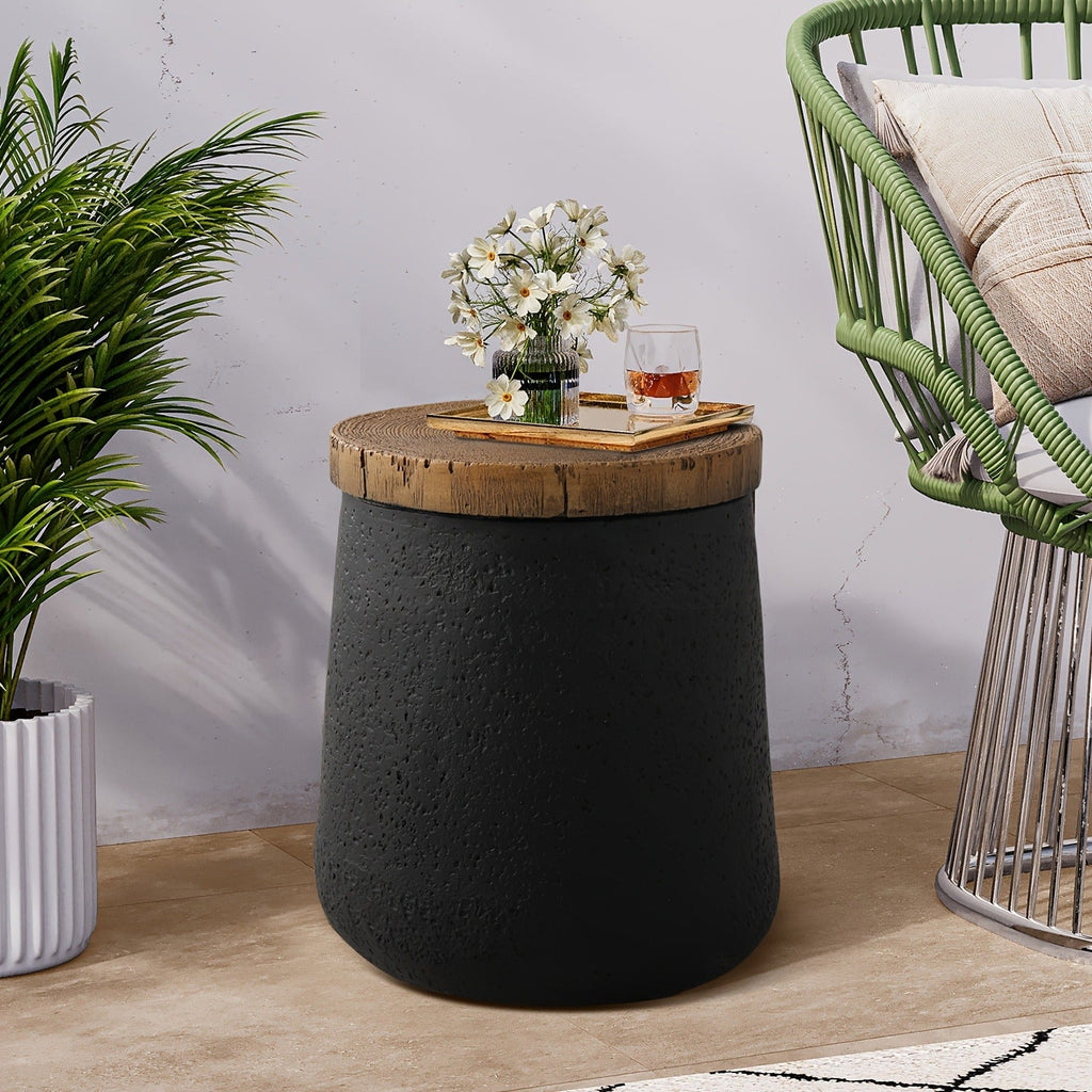 Outdoor Side Table 17-Inch Concrete Design with Wood-Look Top in Black, Hourglass and Compact Options — image 7