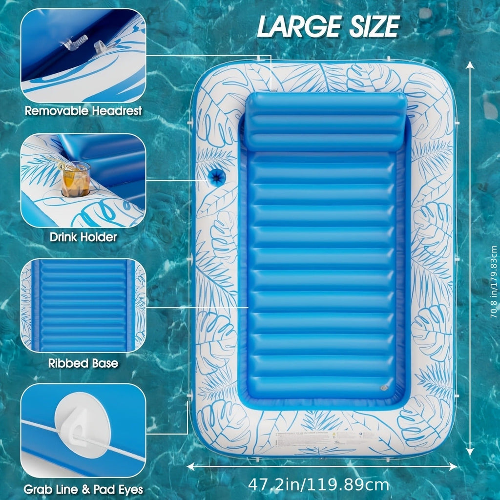 Tanning Pool Float 4-in-1, Inflatable Sunbathing Lounger with Detachable Pillow, Cup Holder & Wrap Rope — image 8