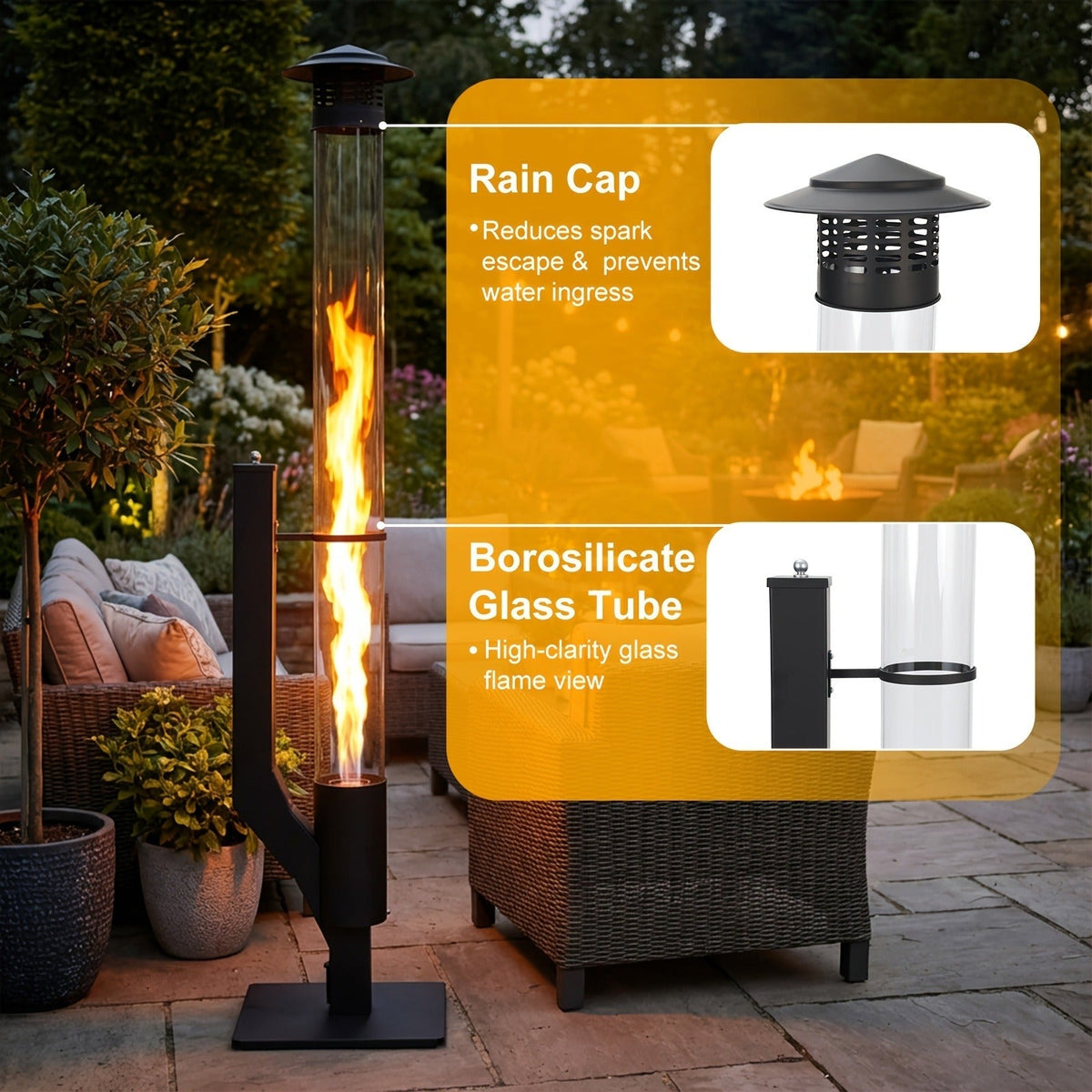 Outdoor Wood Pellet Patio Heater 56 Inch, Smokeless Portable Pellet Stove with Rain Cap, Viewing Window & Ash Tray — image 7