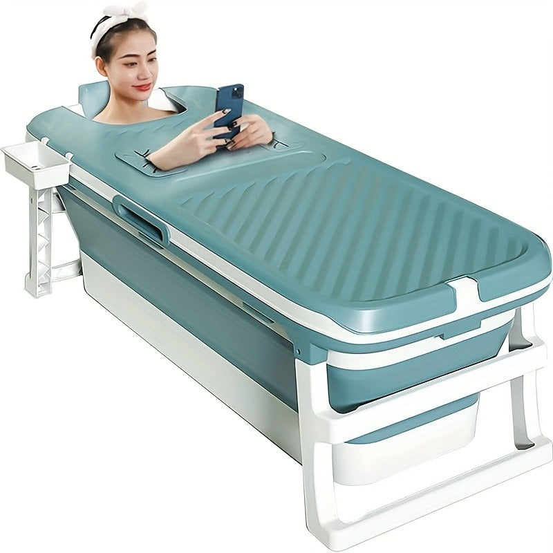 Rectangular Collapsible Adult Soaking Tub in Blue with Rigid Folding Frame, Thermal Cover and Drain Hose — image 7