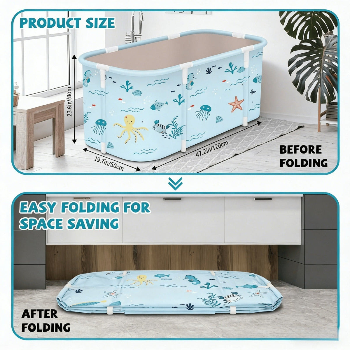 Soaking Tub Foldable Portable for Adults 47.2"x19.7"x21.7", Freestanding Hot Bath & Ice Bath Spa Tub — image 7