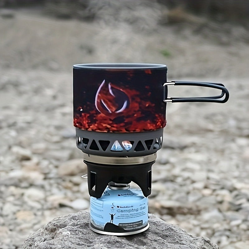 Backpacking Stove Cooking System with Pot Piezo Ignition 1KW Isobutane Burner 1.2L Pot Brackets Included for Garden, Patio an