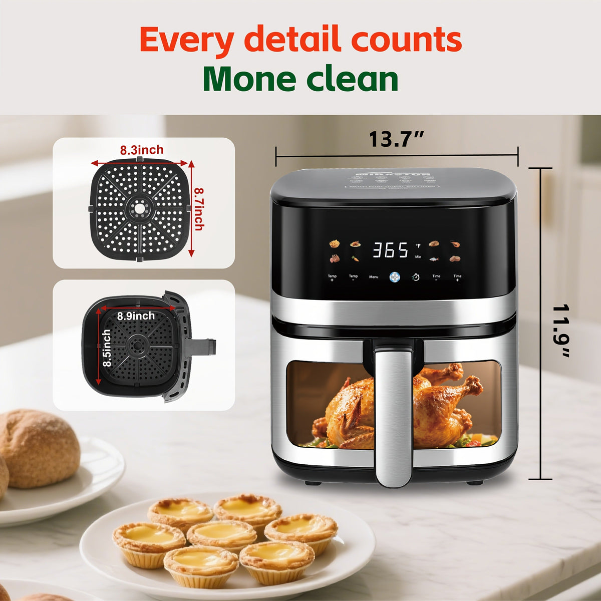 5.8Qt Air Fryer with Touchscreen Control Panel, Viewing Window, Eight Presets and 20 Paper Liners — image 7