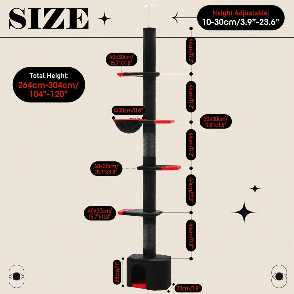 90-107.9-Inch Floor-to-Ceiling Cat Tree with Four Platforms, Tension Post and Five Style Options — image 34