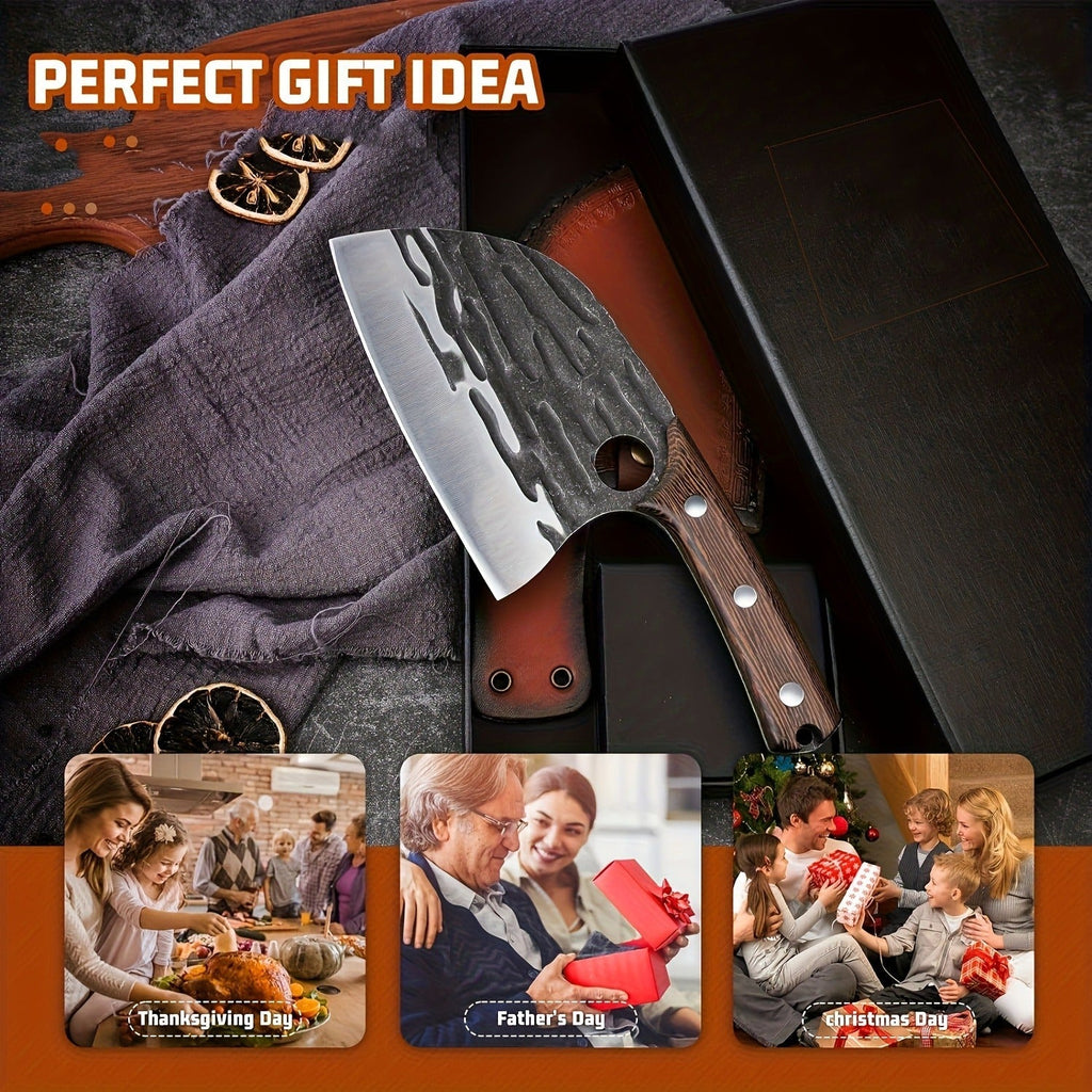 Meat Cleaver Hand Forged Serbian Chef Knife – High Carbon Steel Butcher Knife Full Tang with Leather Sheath | Razor Sharp Cho