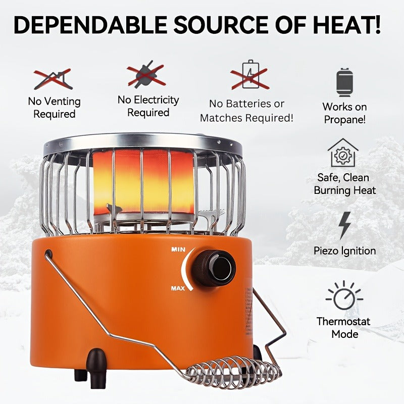 Portable Propane Heater Stove 2-in-1 Camping Gas Stove & Heater 3680-9000 BTU with Ignition, Stainless Steel — image 8