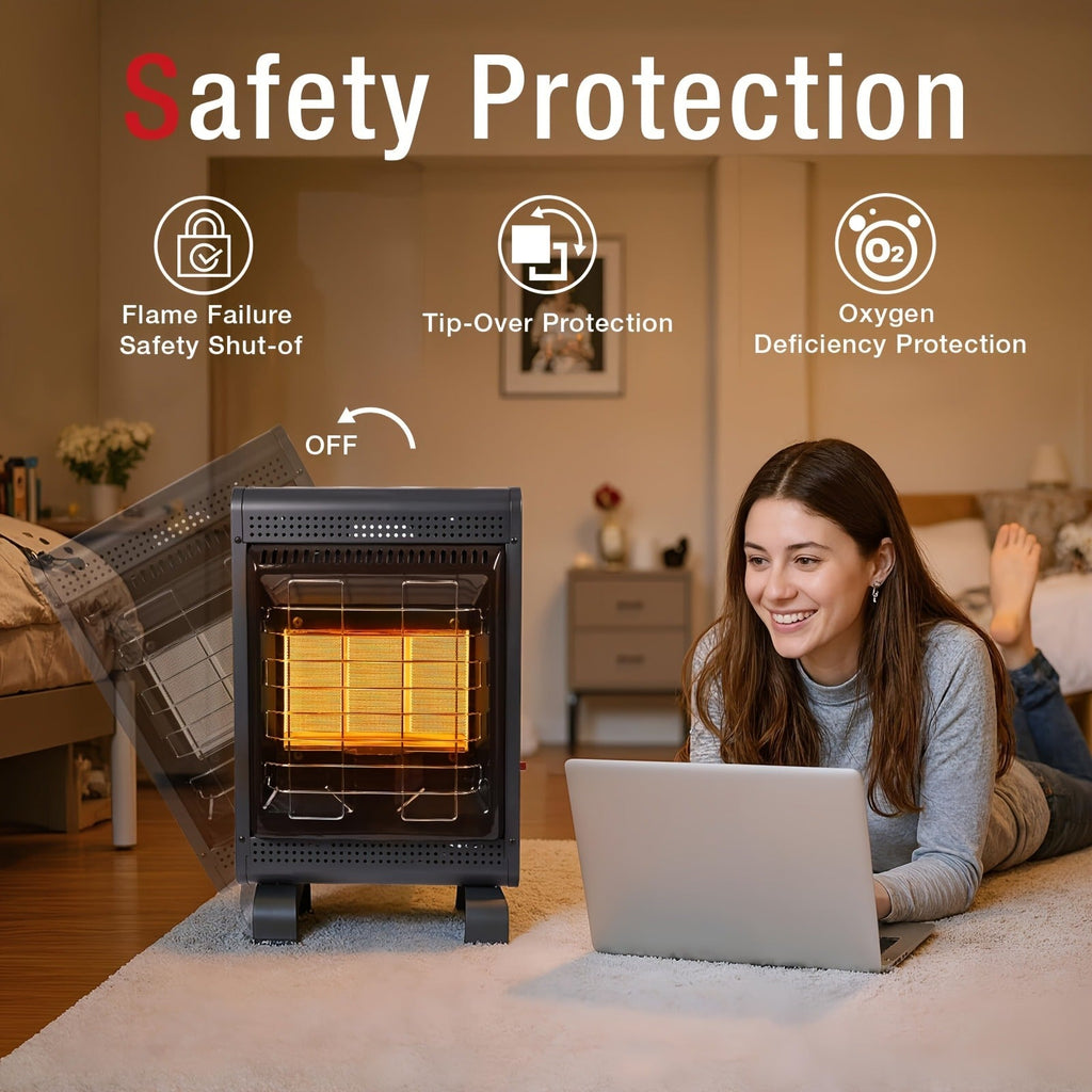 Black Cabinet Propane Heater with Three Heat Settings, Hose, Regulator and 24.4-Inch Pictured Height — image 7