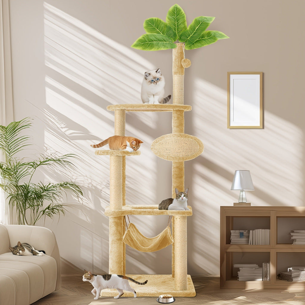 55-Inch Plant-Style Cat Tree with Platforms, Round Pass-Through Perch, Hammock and Four Colors — image 18