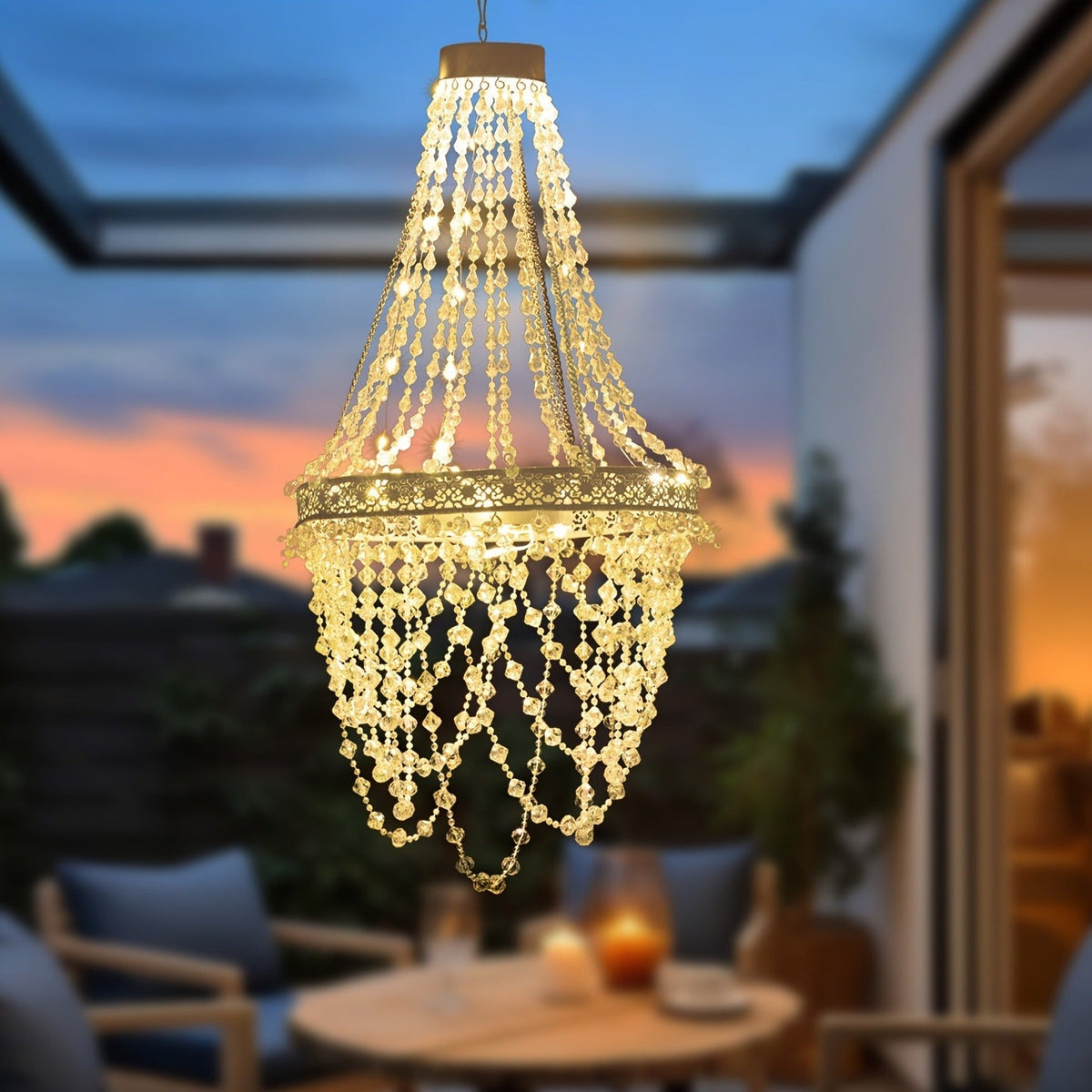 Solar Outdoor Lights 54-LED Hanging Crystal Chandelier in 6-Tier, Oval or Round Style for Gazebo Decor — image 8