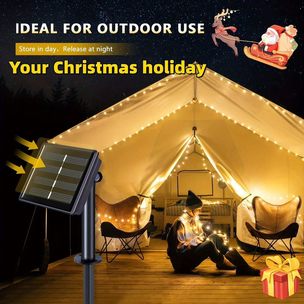 Two-Pack Solar Fairy String Lights, 104 Feet with 300 LEDs, Flexible Wire and Three Color Options — image 6