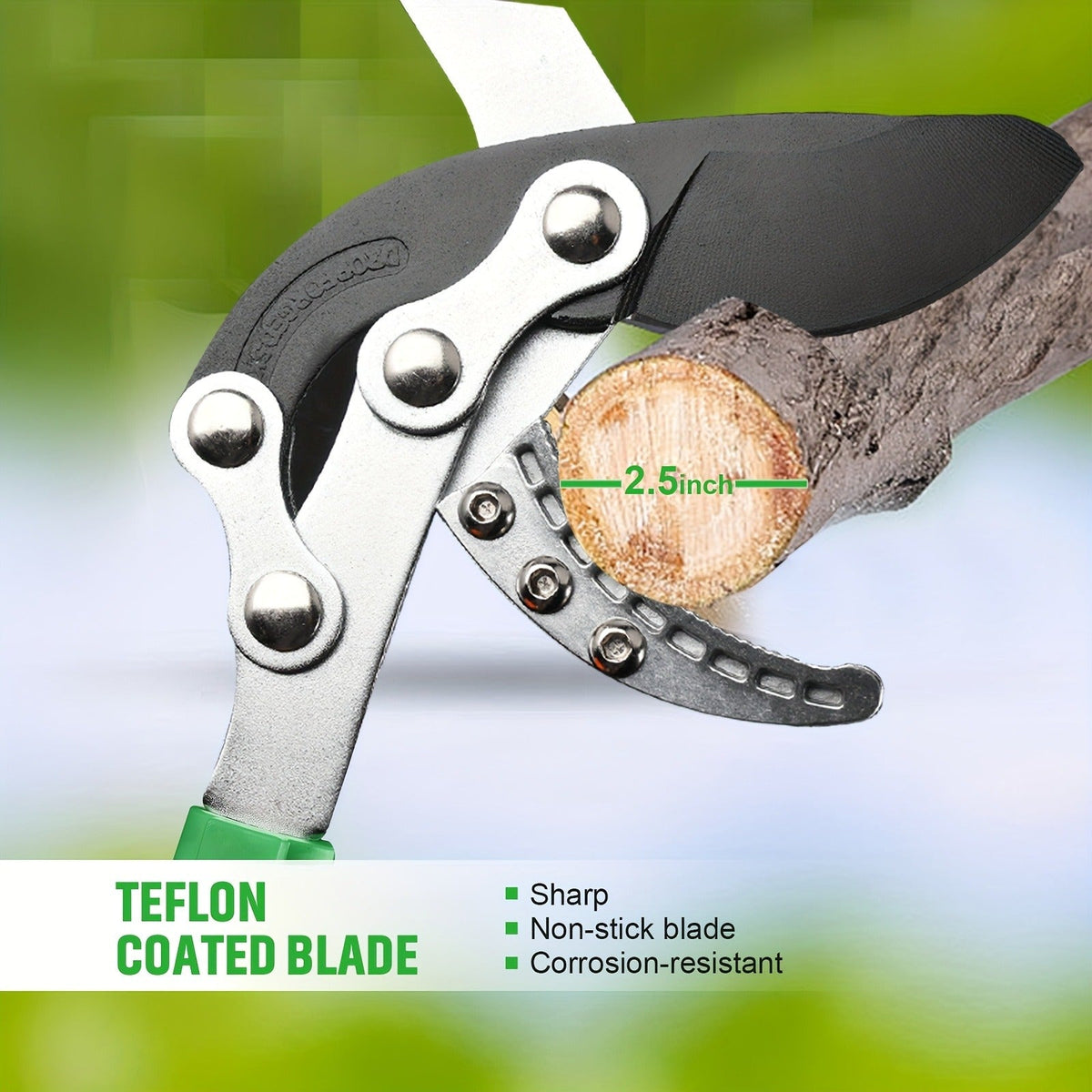 Extendable Pruning Shears 22-27.5 Inch – SK5 Steel Blades Cut 2.5" Branches, Shock-Absorbing Ergonomic Handle — image 5