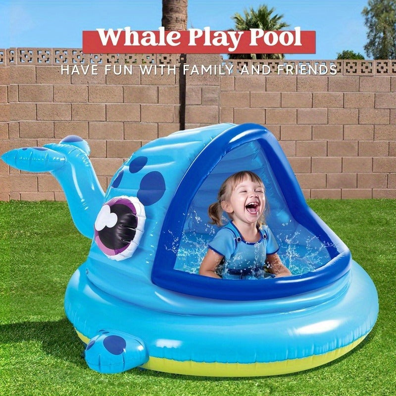 Inflatable Kiddie Pool with Sun Shade Canopy, Whale Baby Splash Pool Tent for Toddlers for Garden, Patio and Yard Use — image