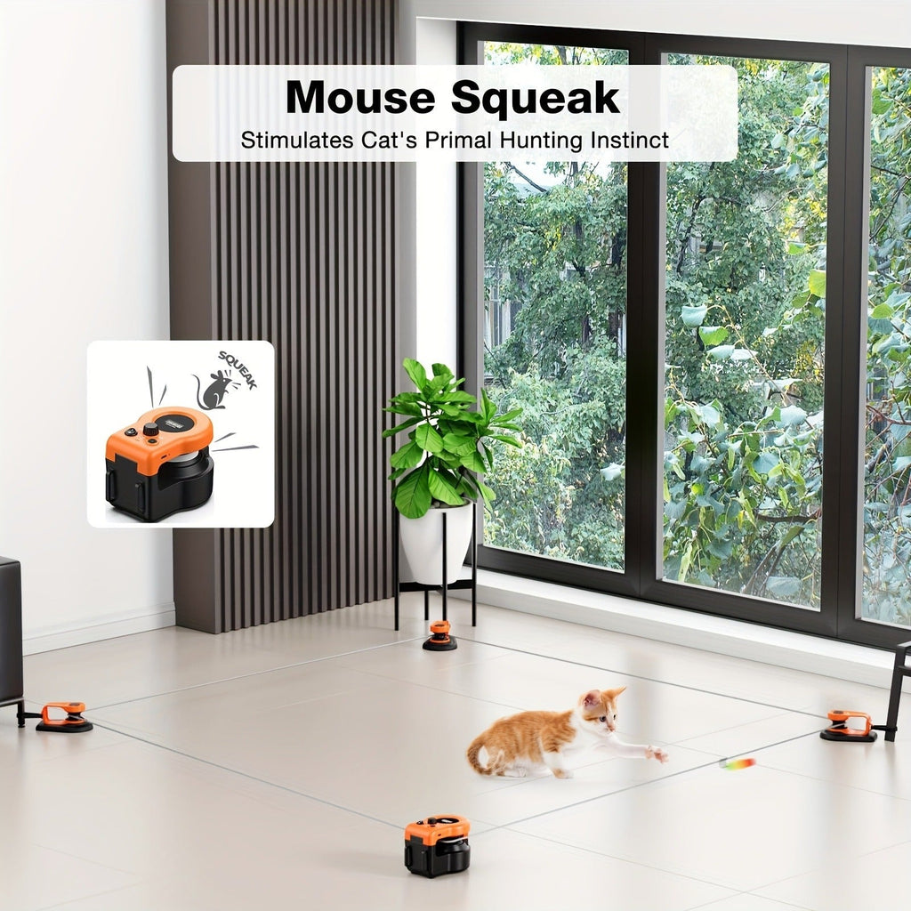 Cat Toy Remote-Control Lure Machine with Track Clips, Mouse Squeak, Feather Lures and Three Colors — image 19