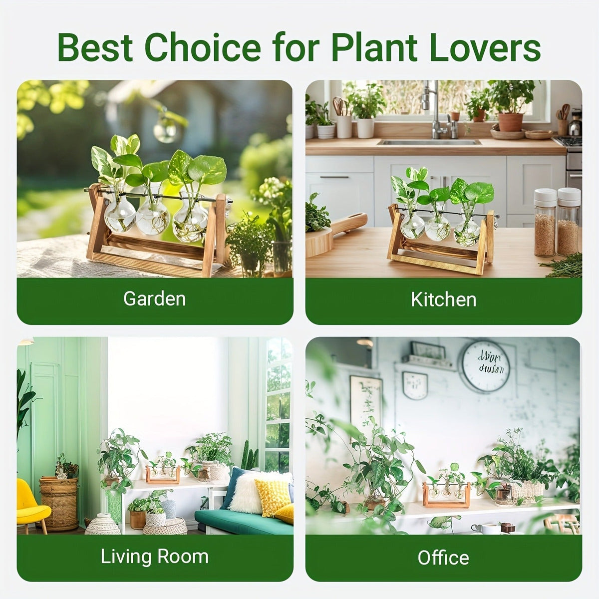 Propagation Station 3 Bulb Glass Vase with Wooden Stand – Hydroponic Plant Terrarium for Home Office Desk Decor — image 7