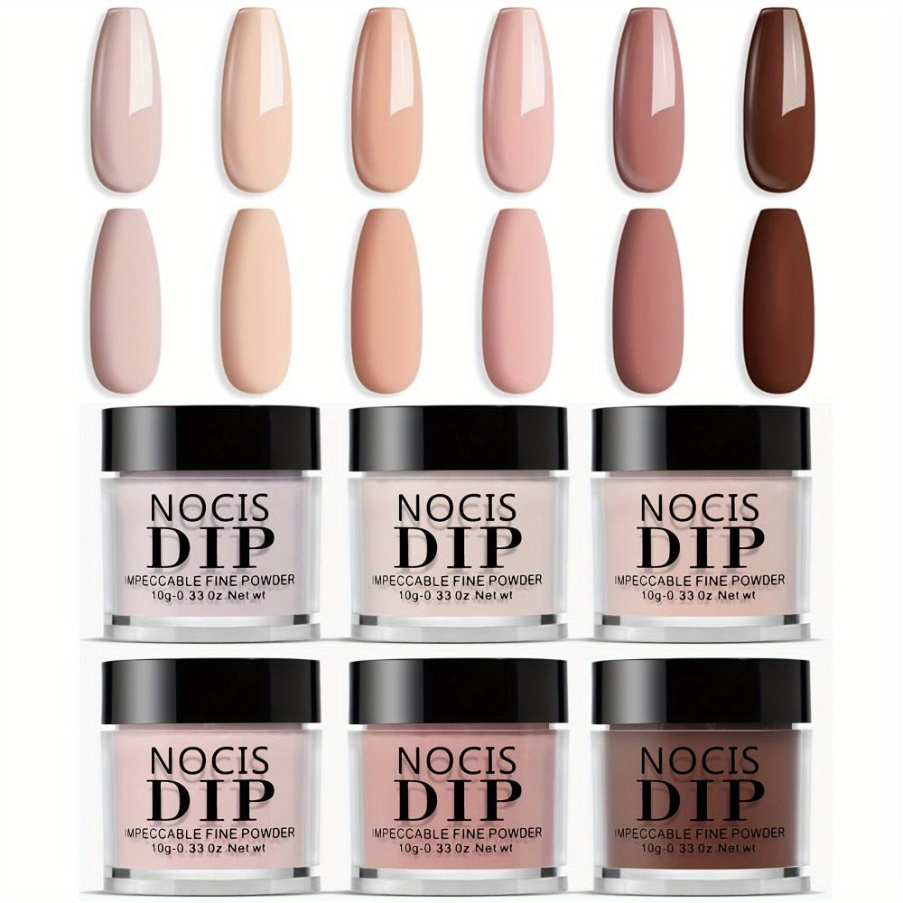 Nude Dipping Powder Set 6 Colors Light Beige Brown Neutral Shades Odorless Acrylic Nail Powder for French — image 1