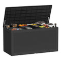 100-Gallon Rattan-Style Outdoor Deck Box with Lockable Lid, Lift Supports and Black Finish — image 1