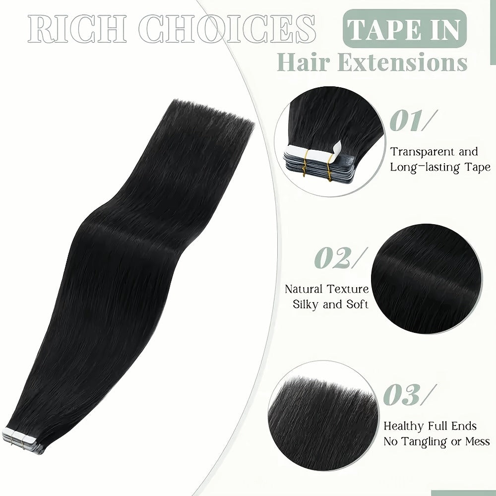 Tape In Hair Extensions Human Hair Straight Natural Black 1B Seamless Skin Weft 10pcs 30g 16 20 22 24 Inch Invisible Blend fo