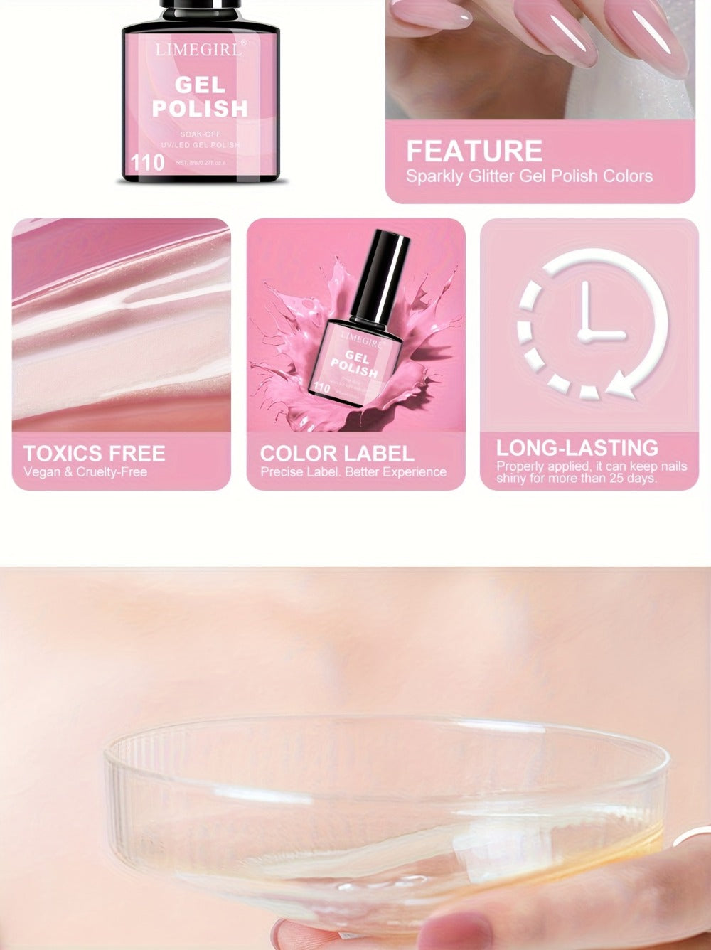 Gel Nail Polish Set with LIMEGIRL Label, 6 Fall Winter Glitter and Solid Colors, Two Palettes — image 13