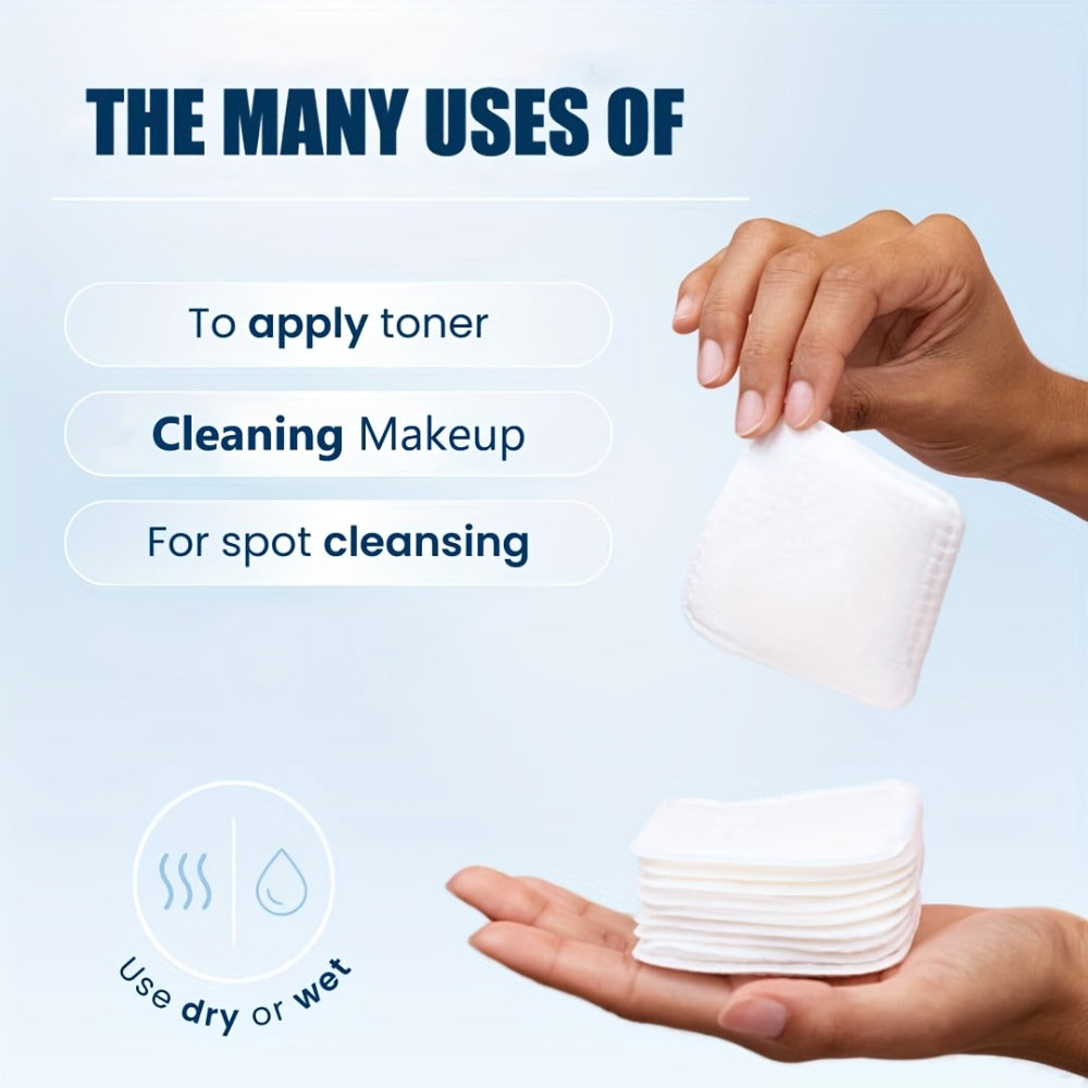 Disposable Square Cleansing Pads 200pcs (2 Boxes x 100) Extra Thick Soft Wet & Dry Facial Pads for Daily Skincare Makeup Remo