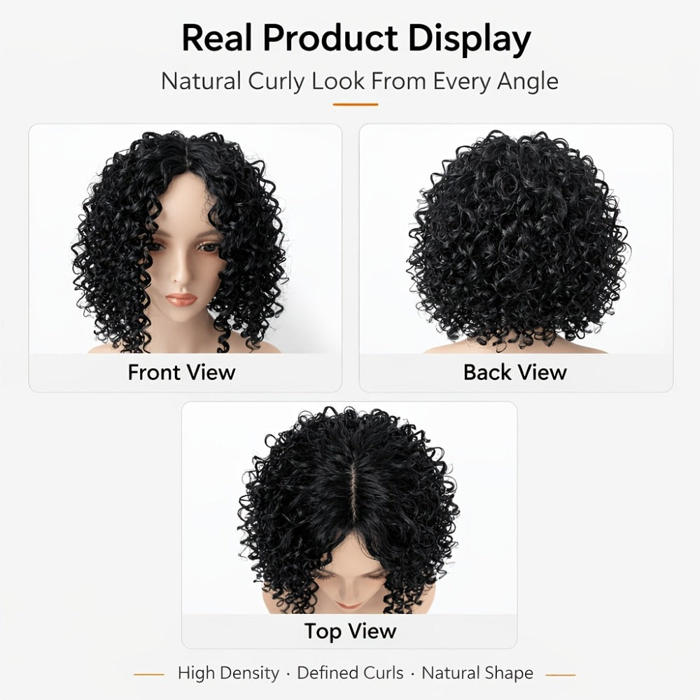 Synthetic Wig 14-Inch Deep-Wave Curly Bob with Glueless Rose Net Cap in Four Colors for Daily Style — image 17