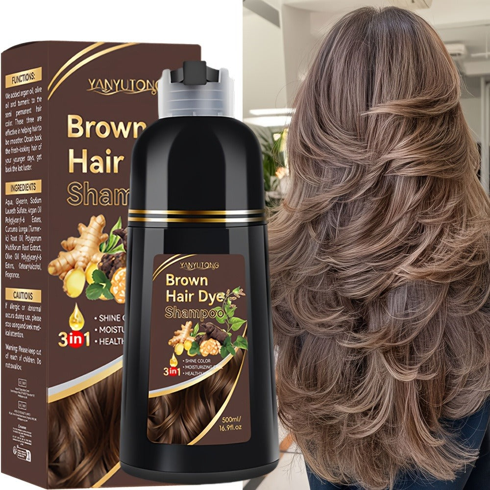 Hair Dye Shampoo, YANYUTONG 500ml Bottle with Black, Brown, Chestnut Brown and Red Shade Options — image 1