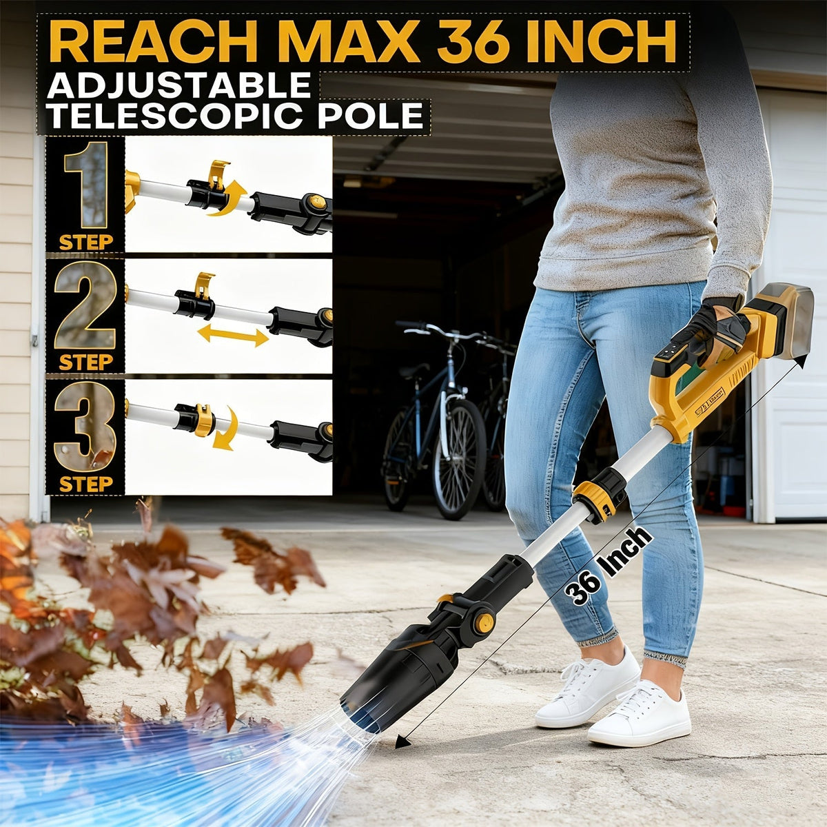 Cordless Leaf Blower Bare Tool for DeWalt 20V Max Battery Platform with Telescoping Tube and Adjustable Outlet — image 3