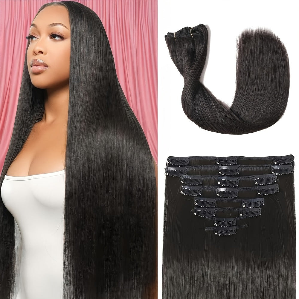 Hair Extensions Straight Brazilian Human Hair Clip-In Set with Eight Wefts, 18 Clips and Six Length Options — image 2