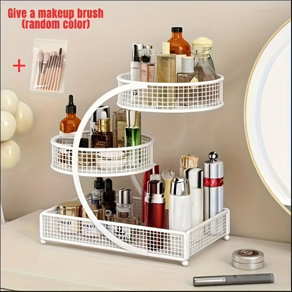 Lightweight Metal Cosmetic Storage Rack with Makeup Brushes Included No-Installation Countertop Organizer for Bathroom Dresse