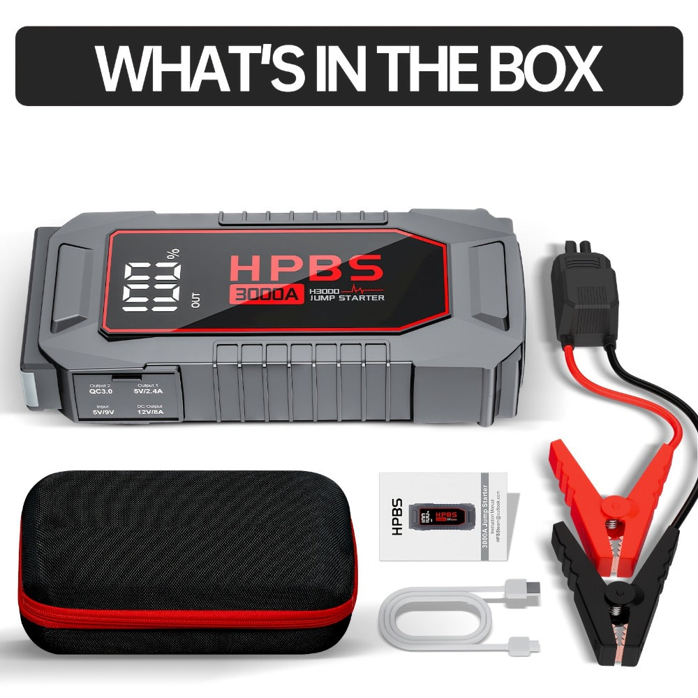 Gray Jump Starter with 3000A or 5000A Source Labels, 24000mAh Marking, Clamp Leads and Carry Case — image 10