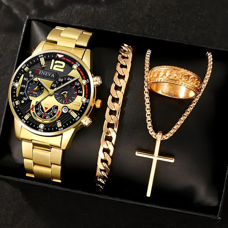 Men's Black Minimalist Quartz Watch Set
