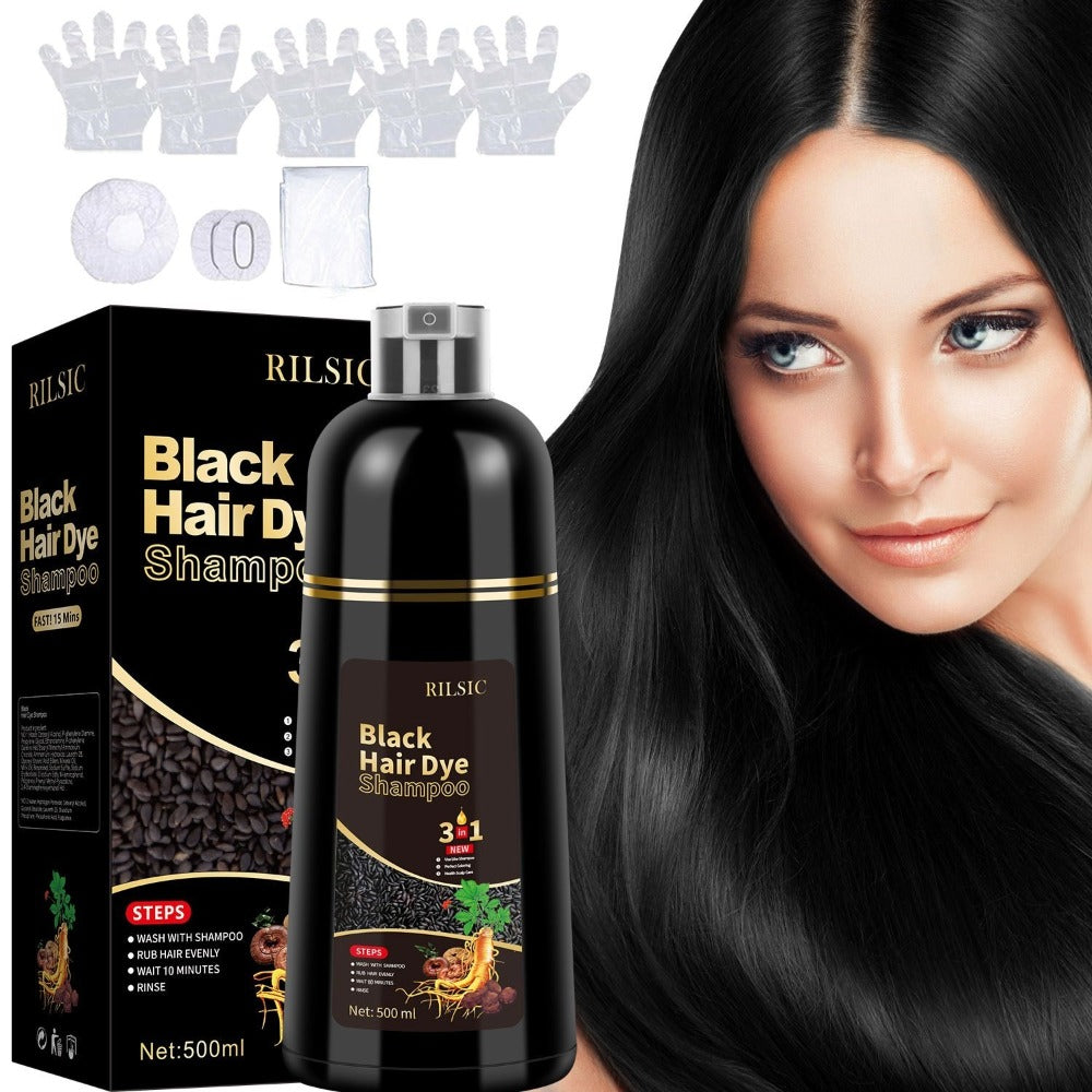 RILSIC 3-in-1 Gray Hair Color Shampoo with Plant Squalene – 100% Gray Coverage Wash & Condition Instant Results, No Mix No Am