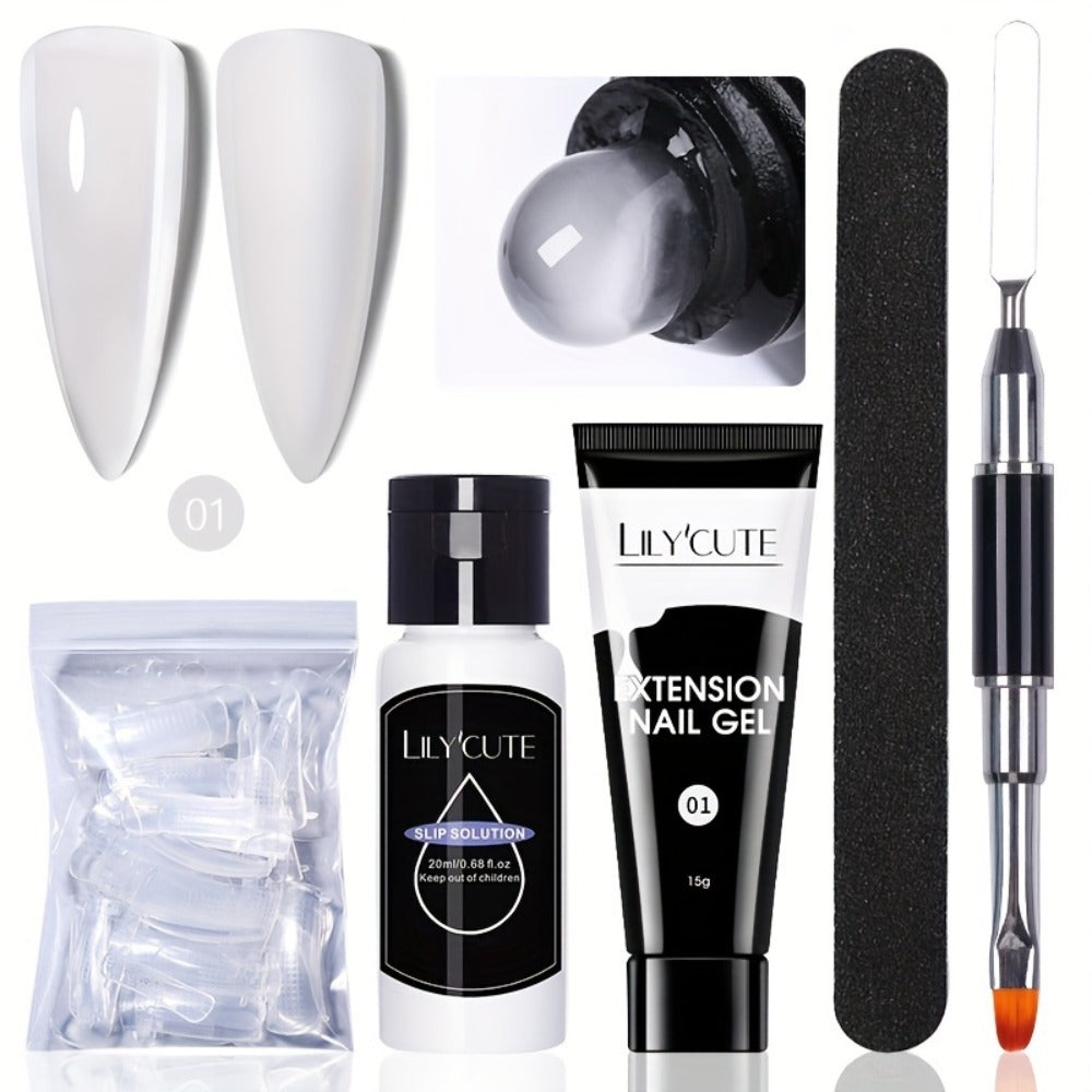 Builder Gel Nail Extension Kit – Quick Build UV LED Acrylic Gel in White Nude Pink Crystal for Nail Construction Overlay Scul