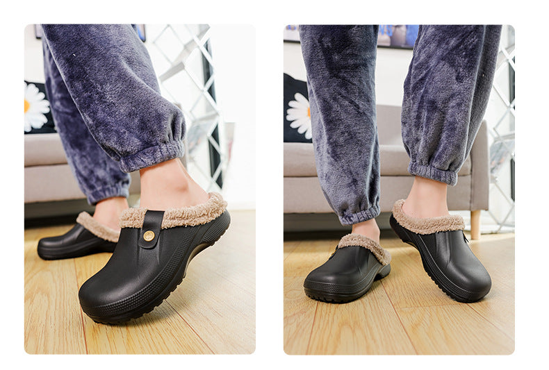 Mens Fleece-Lined Cotton Slippers For Home
