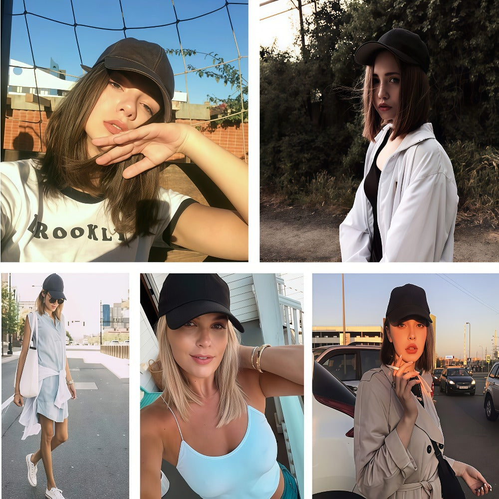 Baseball Cap Wig Women 2-in-1 Short Bob 12 Inch Glueless Synthetic Straight Breathable Adjustable Heat Resistant Natural Look