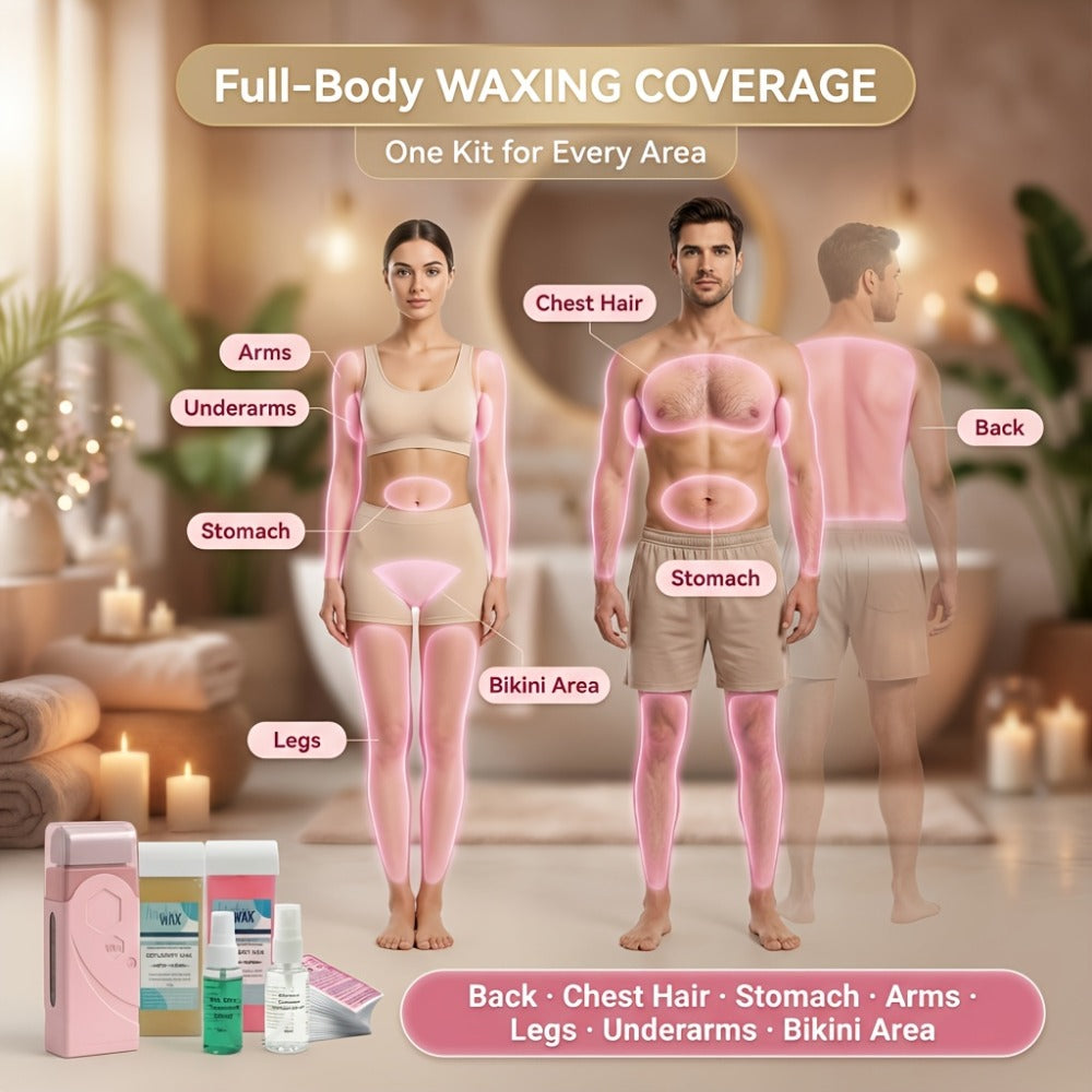Roll On Wax Kit 105 Piece Complete Home Waxing Set – 2 Roll On Wax Rollers, Wax Warmer, 100 Waxing Strips, Lavender Oil & Pre
