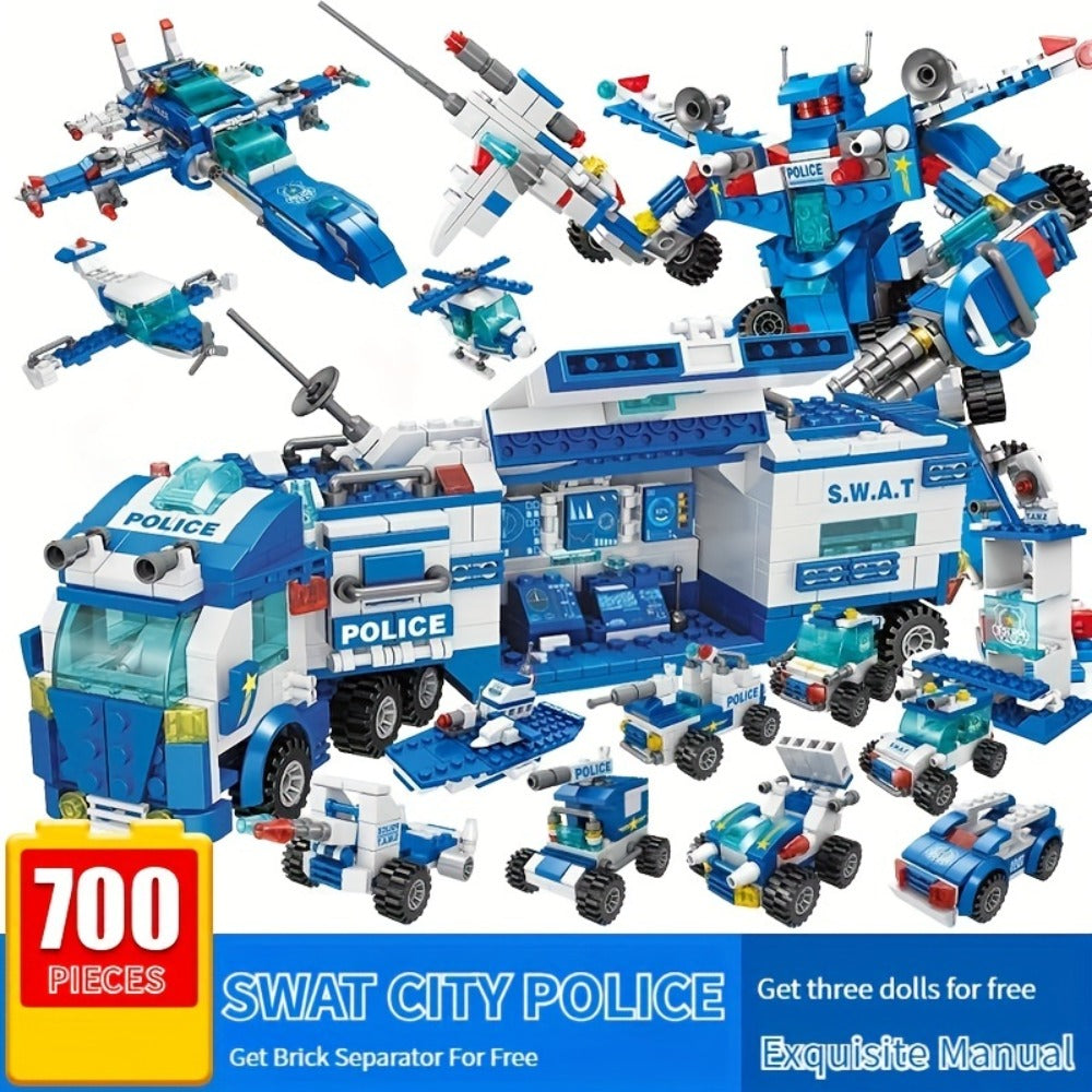 City Police Building Blocks Set 700 Pieces, Patrol Car Truck with Action Figures, Brick Toy for Boys Role Play STEM — image 5