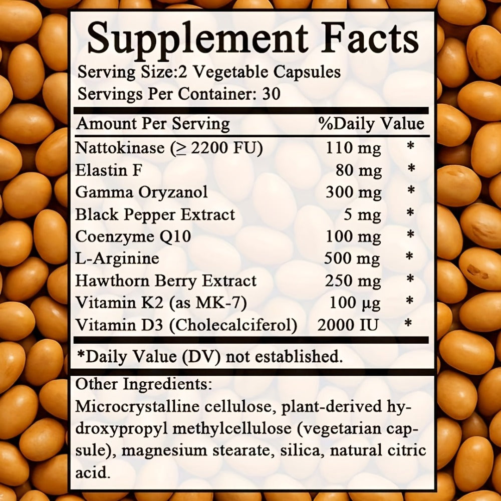 Blood Circulation Supplement Nattokinase with Gamma Oryzanol, Natural Enzyme Formula for Blood Vessel Cleanse — image 2