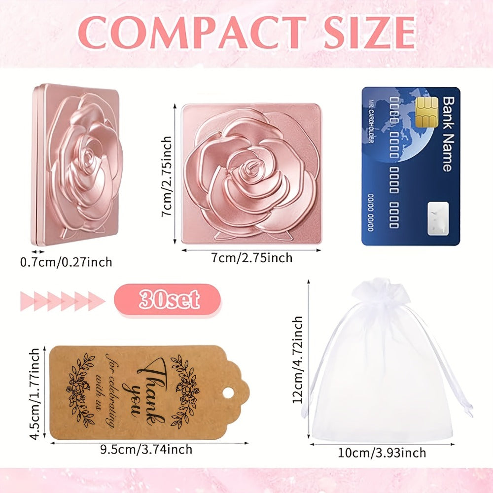 30-Set Rose-Shaped Compact Mirror Favors with Thank-You Tags, Organza Bags and 2.75-Inch Folding Cases — image 3