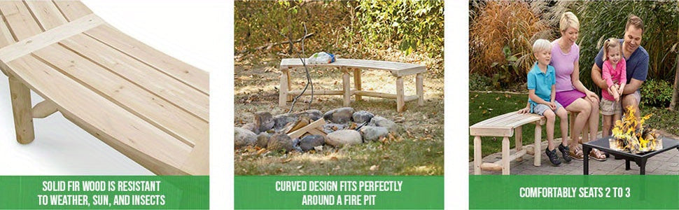 Curved Backless Softwood Outdoor Bench with Slatted Log-Style Seat in Brown or Natural-Look Finish — image 8