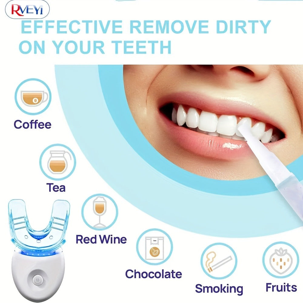 White or Blue Five-LED Teeth Whitening Kit with Five Gel Syringes and 10.8 cm Mouthpiece Device — image 4