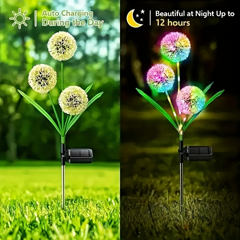 Three-Stem Solar Globe Garden Lights with Dandelion-Style Heads in Warm or Multicolor Options — image 5