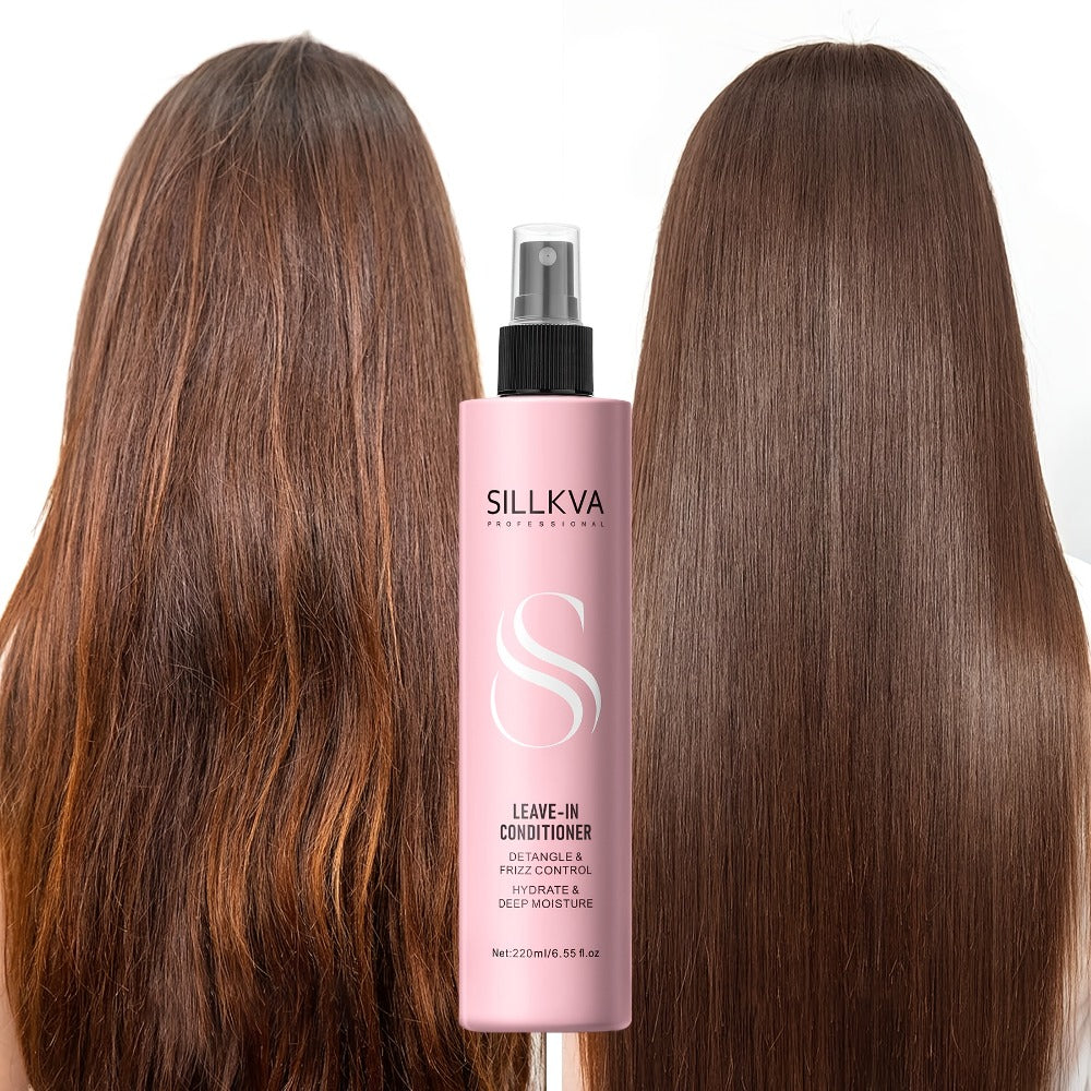 Leave-In Conditioner Spray & Detangling Hair Brush Set - Anti Frizz Smoothing Glycerin Formula for Home, Travel and Salon Hai