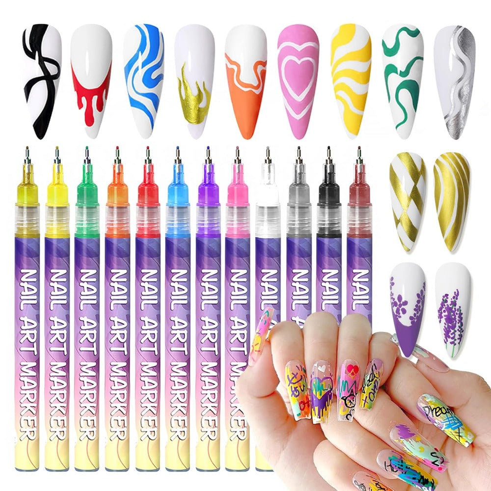 Nail Art Pens 12-Piece Water-Based Marker Set with 0.5mm Fine Tips for Lines and Small Decorative Details — image 4