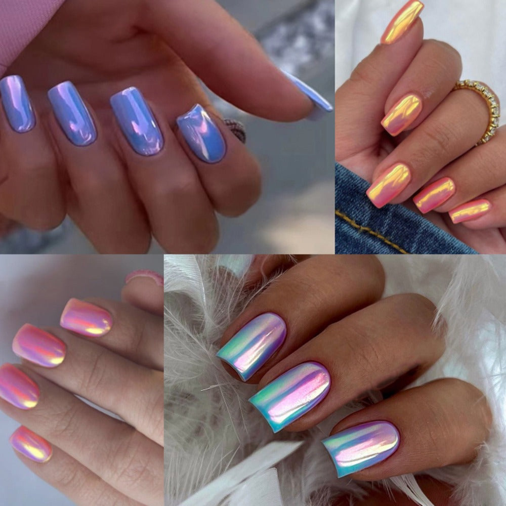 Press On Nails 96-Piece Short Square Set with Pink Chrome Mirror Metallic Full-Cover Finish — image 20