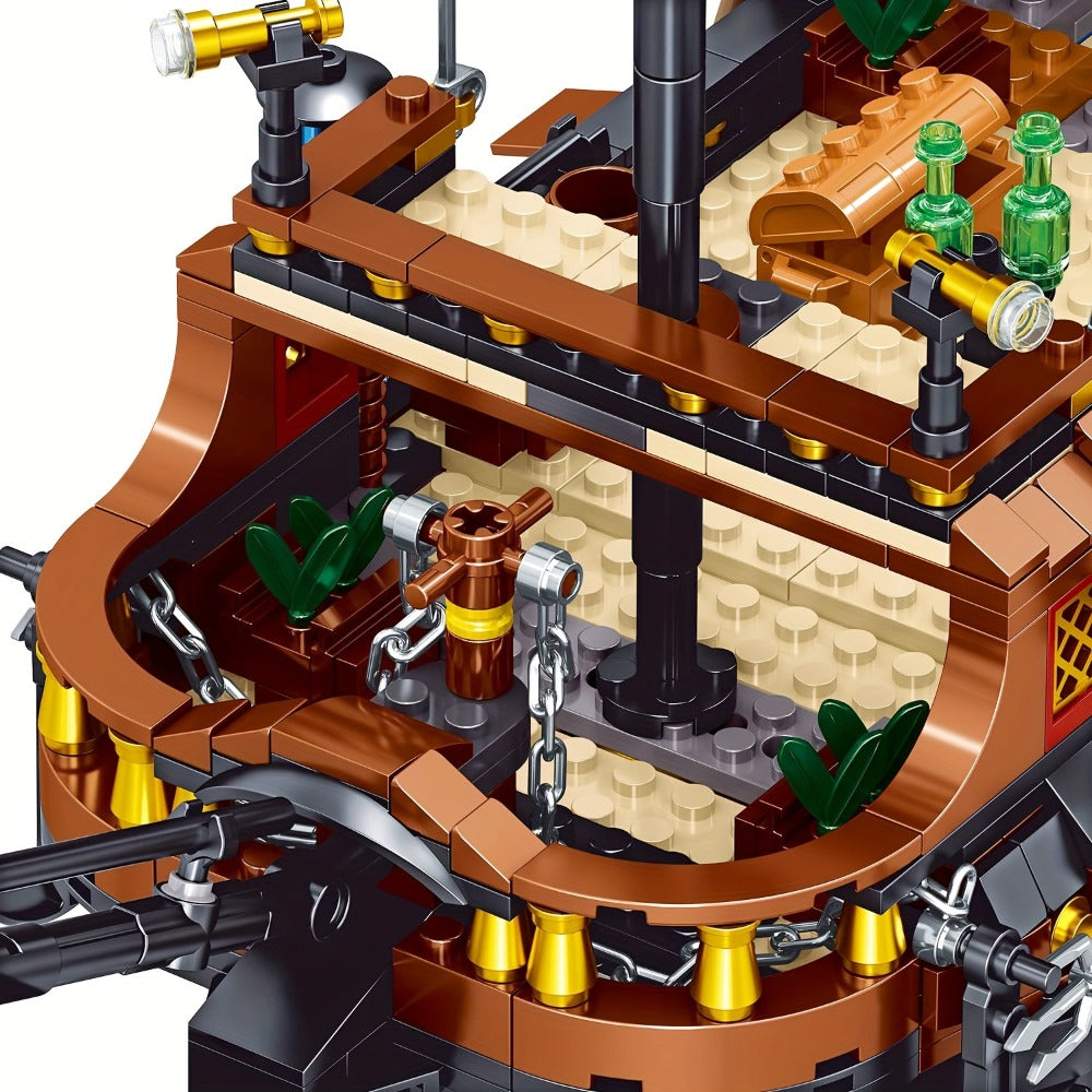 1282-Piece Pirate Ship Building Block Model with Black Sails, MY051 Checkout Code and Pictured 30.48 cm Length — image 5