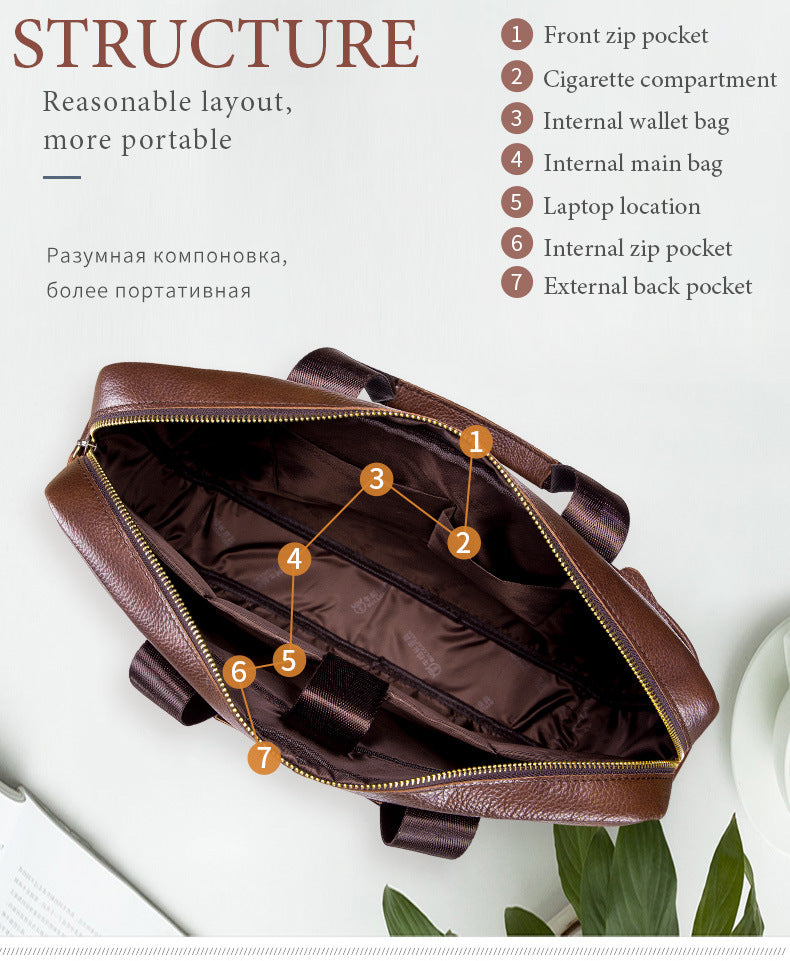 Full-grain Leather Large-capacity Men's Briefcase